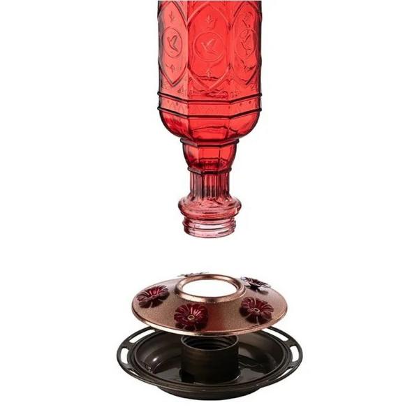 Vintage Red Glass Hummingbird Feeder with Copper Accents – 20 oz