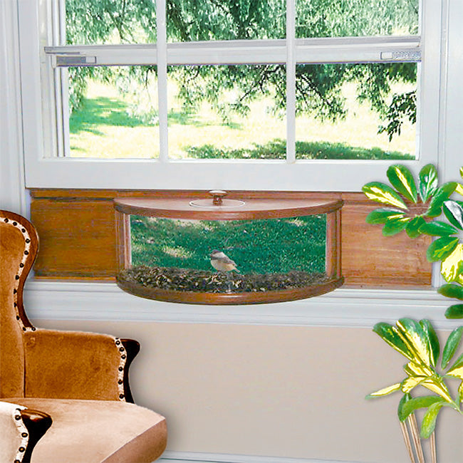Oak In-Window Bird Feeder with Mirrored Viewing Panel