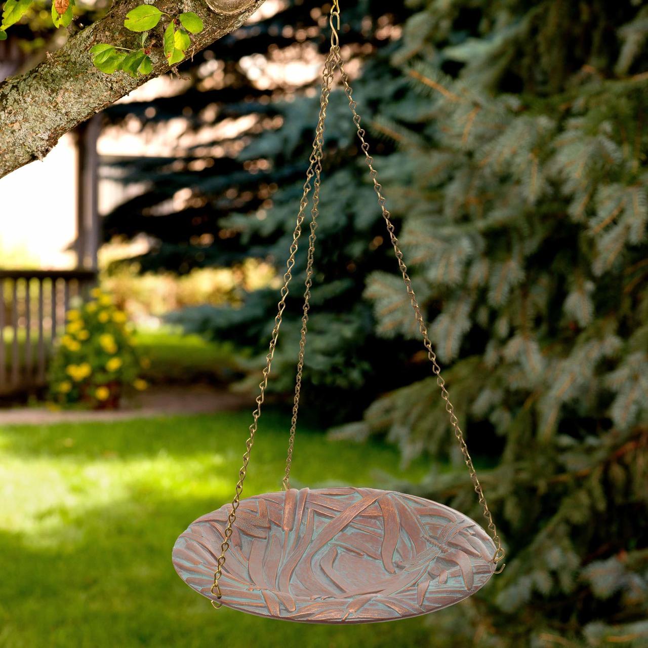Dragonfly Hanging Birdbath, Copper Verdi