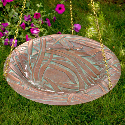 Dragonfly Hanging Birdbath, Copper Verdi