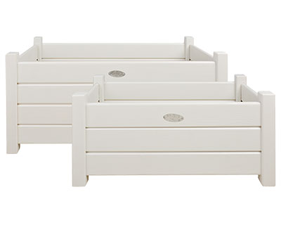 Set of 2 Aged White Rectangular Wood Planters