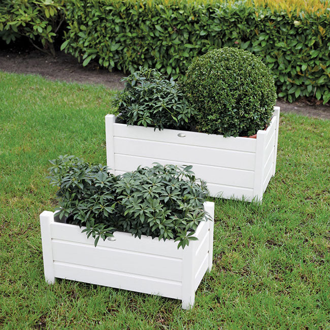 Set of 2 Aged White Rectangular Wood Planters