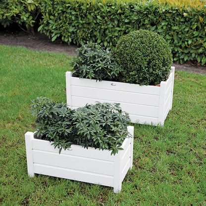 Set of 2 Aged White Rectangular Wood Planters