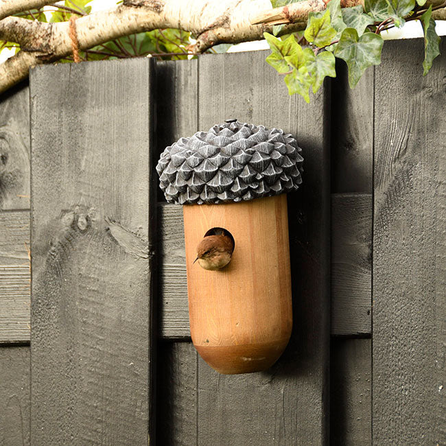 Acorn-Shaped Pine Birdhouse for Wrens & Chickadees