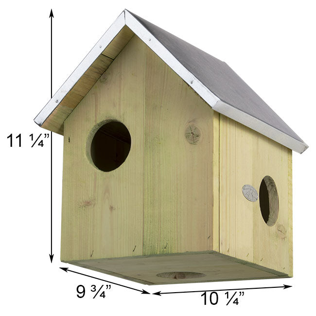 Green Wooden Squirrel Nesting House with 3 Entrances