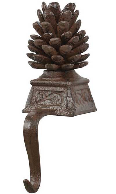 Cast Iron Pine Cone Christmas Stocking Holder – Brown