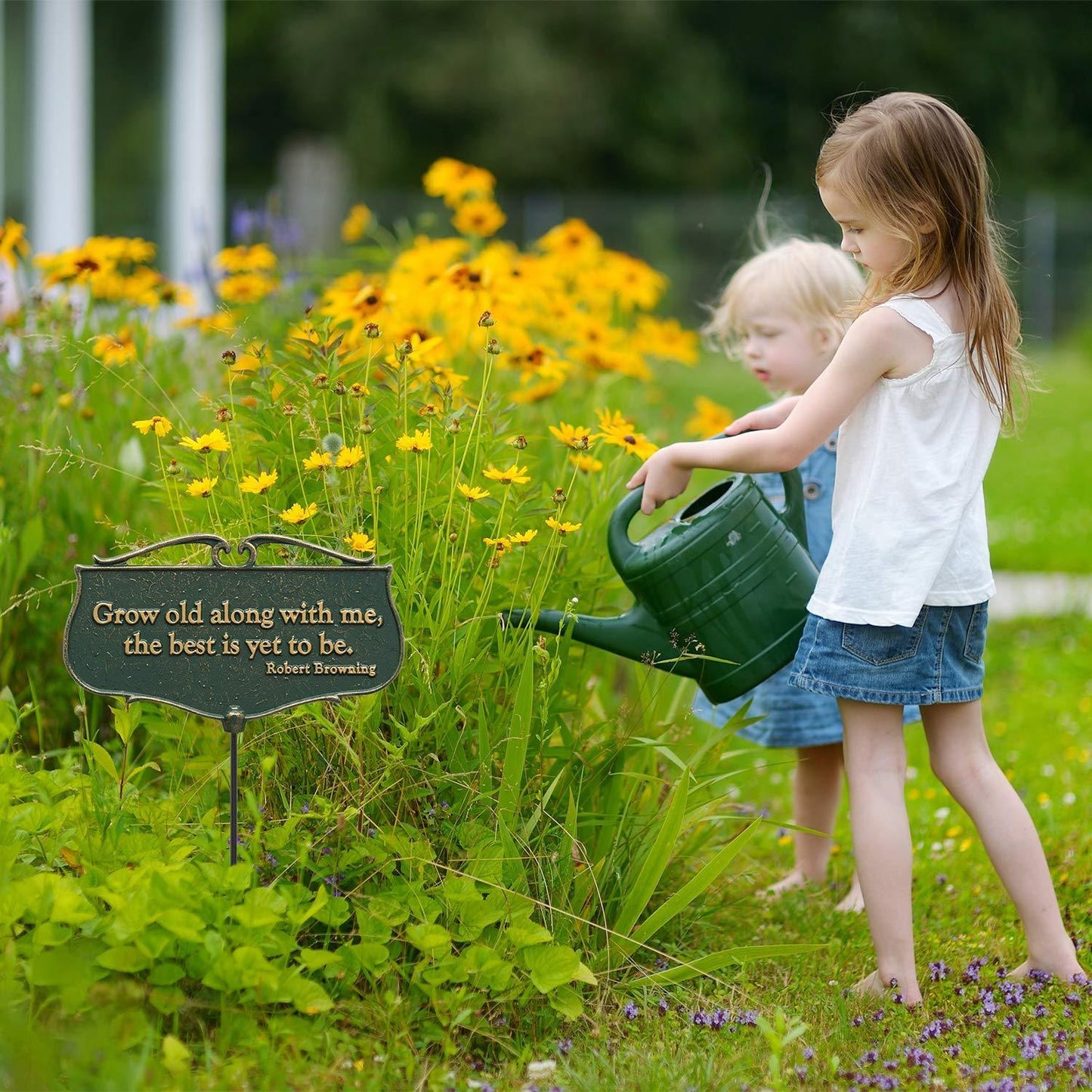 Grow Old along with Me"" Garden Poem Sign, Green/Gold