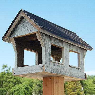 Rustic Covered Bridge Post-Mount Bird Feeder