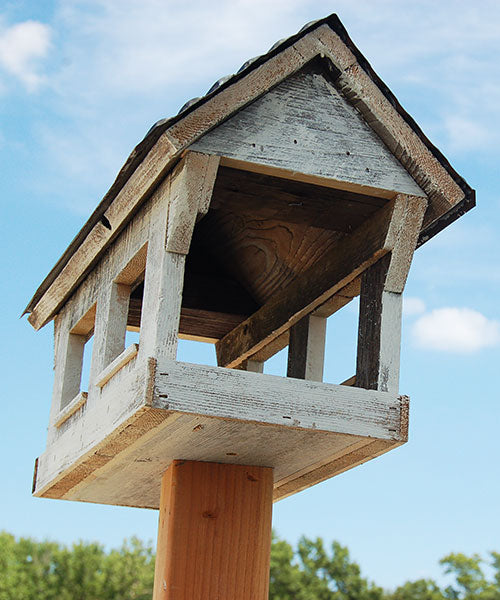 Rustic Covered Bridge Post-Mount Bird Feeder