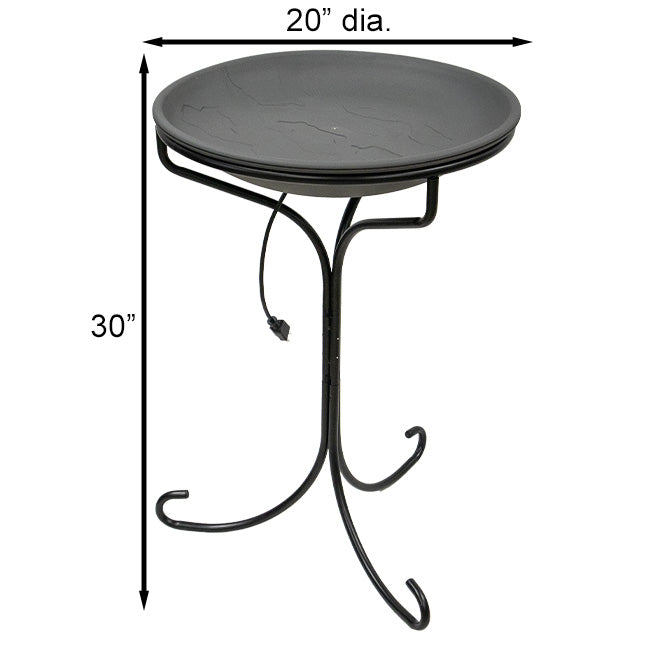 20-Inch Heated Slate Bird Bath with Metal Stand