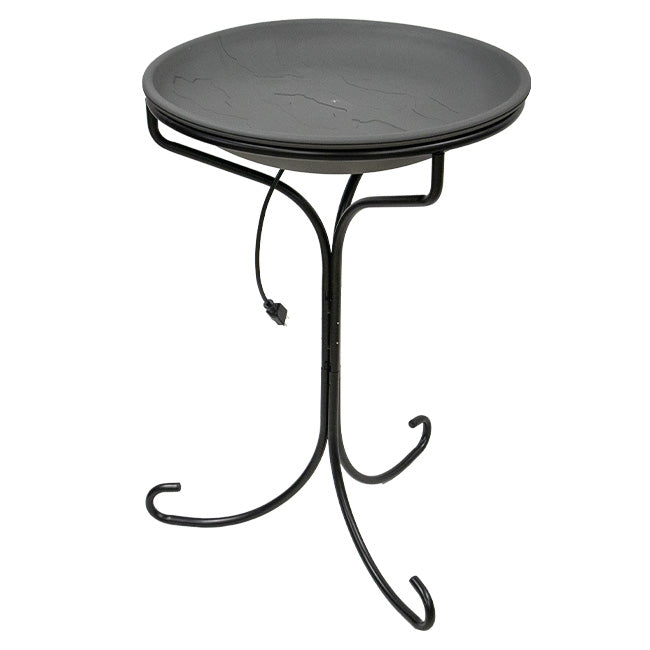 20-Inch Heated Slate Bird Bath with Metal Stand