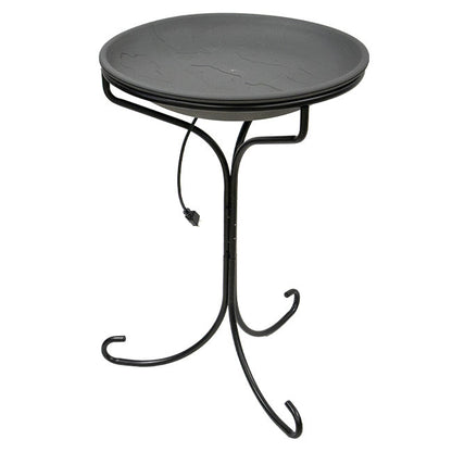 20-Inch Heated Slate Bird Bath with Metal Stand