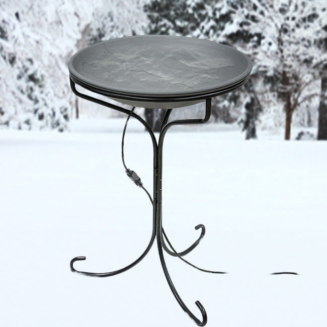 20-Inch Heated Slate Bird Bath with Metal Stand