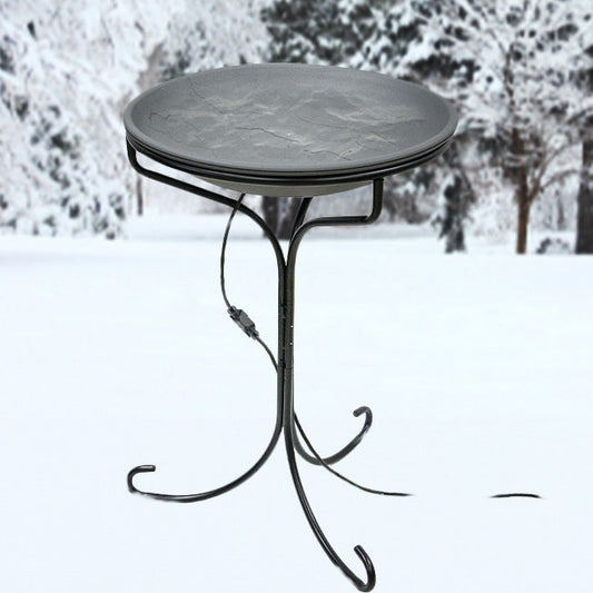 20-Inch Heated Slate Bird Bath with Metal Stand