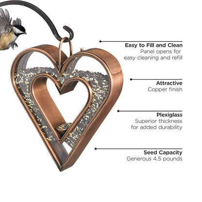 Heart Fly-Thru Bird Feeder Birdfeeder, Copper Finish