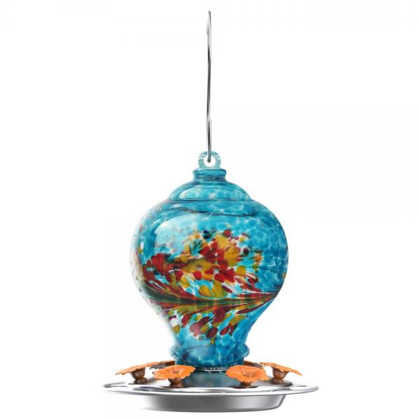 Sunny Day Hand-Blown Glass Hummingbird Feeder – 28 oz