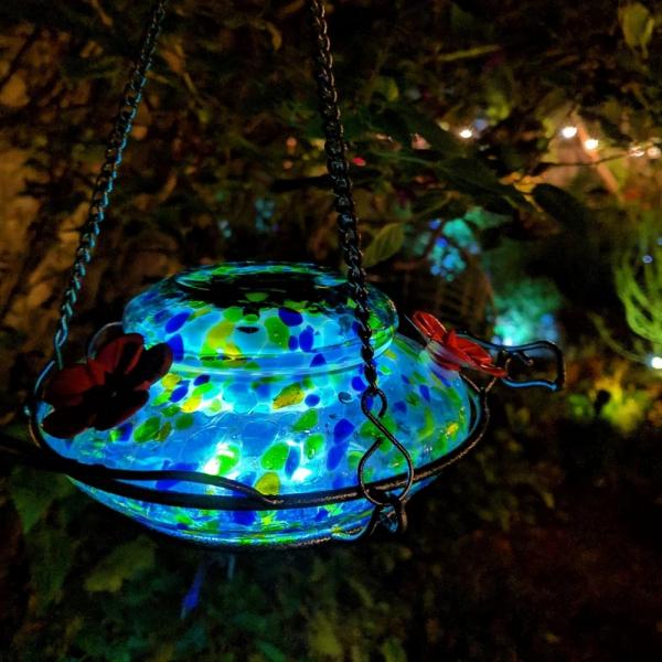 Illuminated 18 oz Glass Hummingbird Feeder