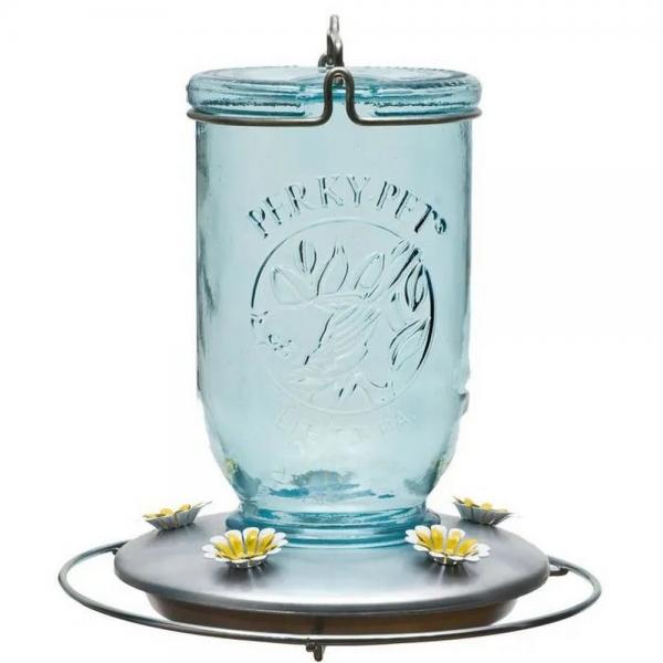 Vintage Blue Mason Jar Hummingbird Feeder – 32 oz