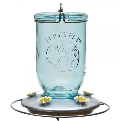 Vintage Blue Mason Jar Hummingbird Feeder – 32 oz