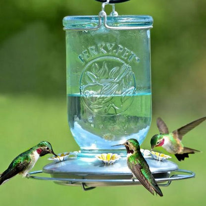 Vintage Blue Mason Jar Hummingbird Feeder – 32 oz