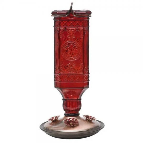 Heritage Square Red Glass Hummingbird Feeder – 24 oz