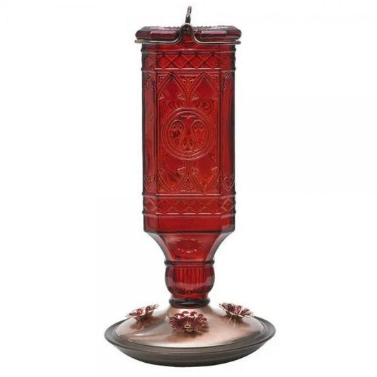 Heritage Square Red Glass Hummingbird Feeder – 24 oz