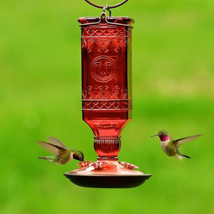 Heritage Square Red Glass Hummingbird Feeder – 24 oz