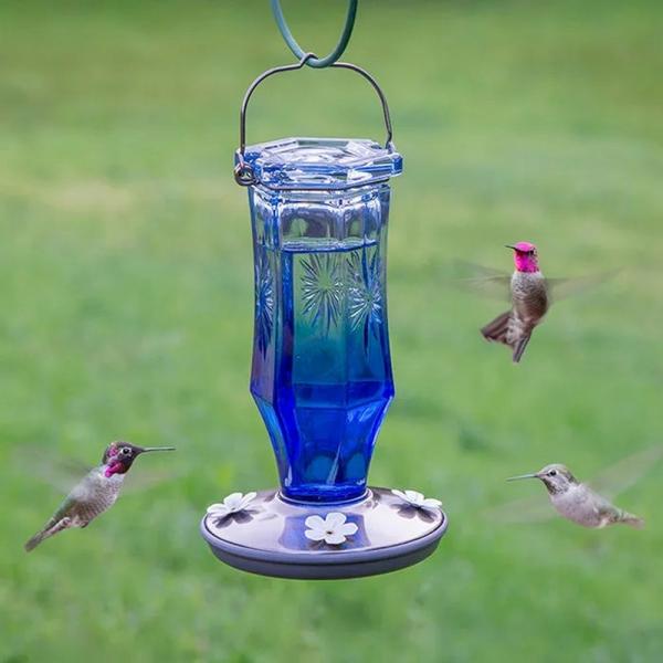 Sapphire Starburst Blue Glass Hummingbird Feeder – 16 oz