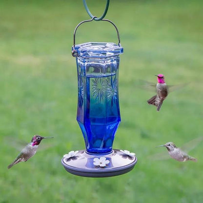 Sapphire Starburst Blue Glass Hummingbird Feeder – 16 oz