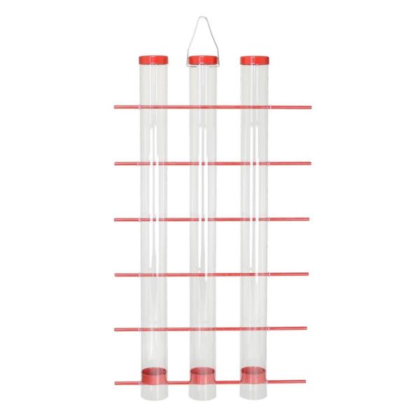 Red 3-Tube Finch Feeder with 36 Ports