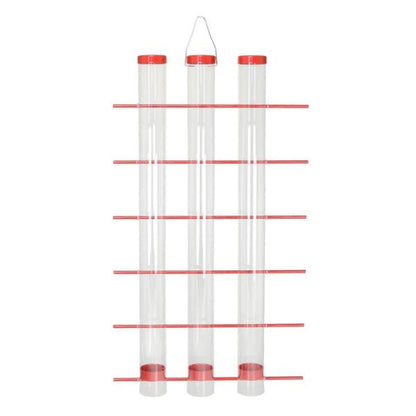 Red 3-Tube Finch Feeder with 36 Ports