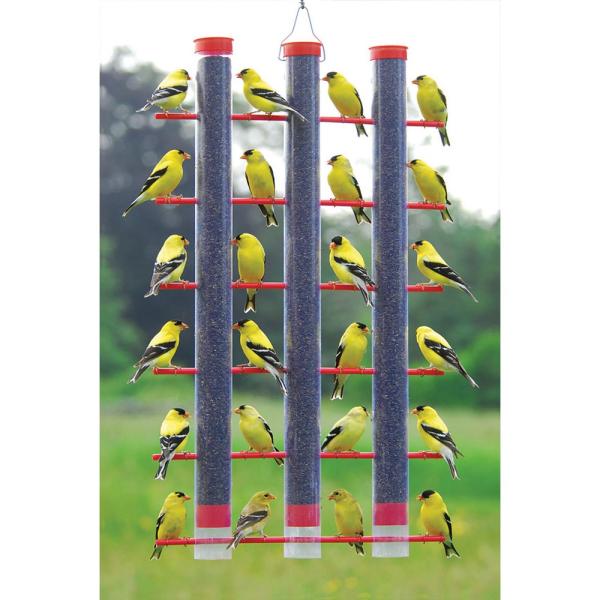 Red 3-Tube Finch Feeder with 36 Ports