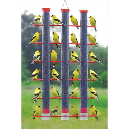 Red 3-Tube Finch Feeder with 36 Ports