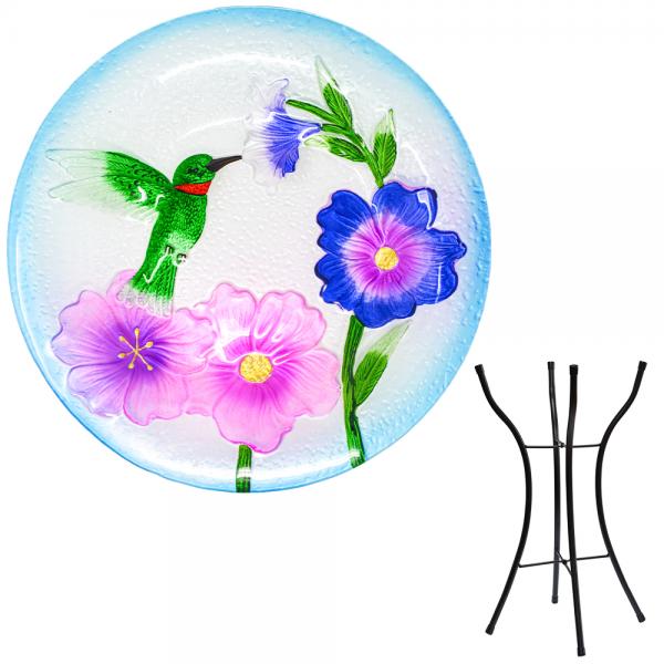 Hummingbird Haven Glass Bird Bath