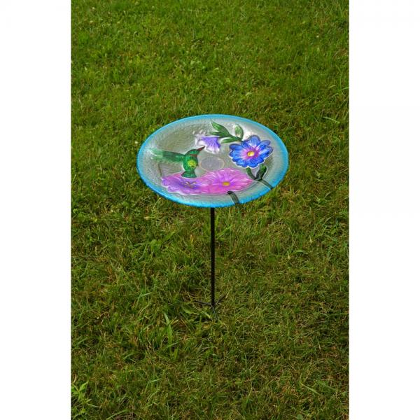 Hummingbird Haven Glass Bird Bath
