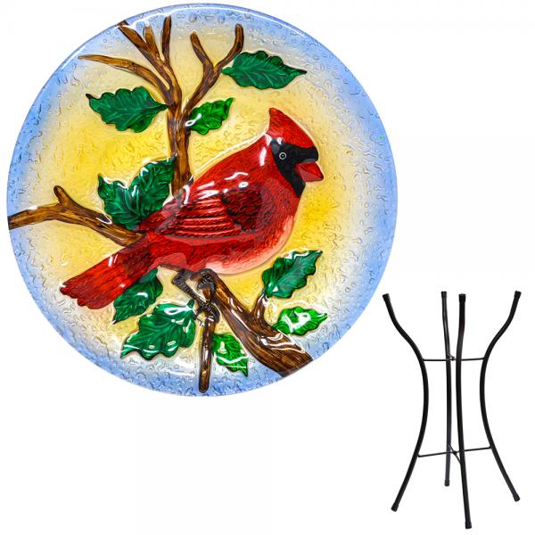 Cardinal Song Glass Bird Bath