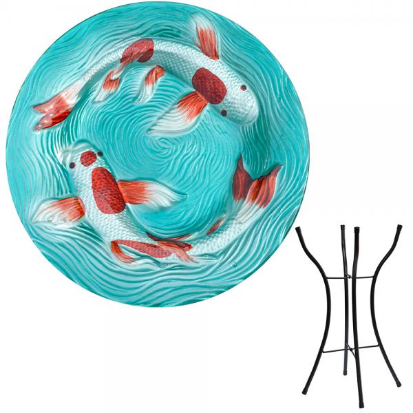 Koi Pond Glass Bird Bath