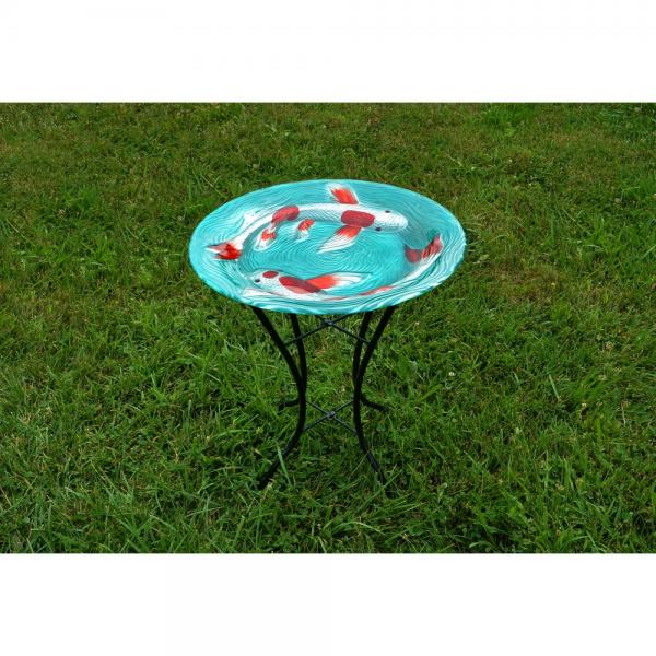 Koi Pond Glass Bird Bath