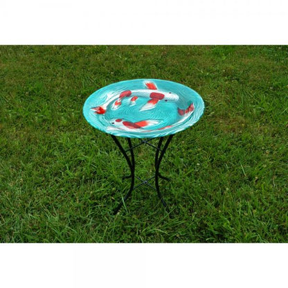 Koi Pond Glass Bird Bath