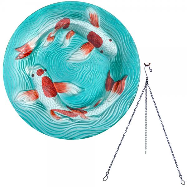 Koi Pond Glass Bird Bath
