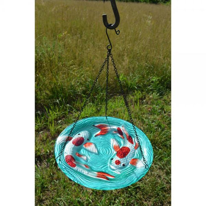 Koi Pond Glass Bird Bath