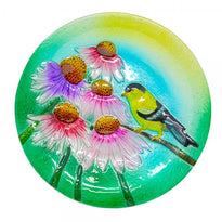 Goldfinch Glow Glass Bird Bath