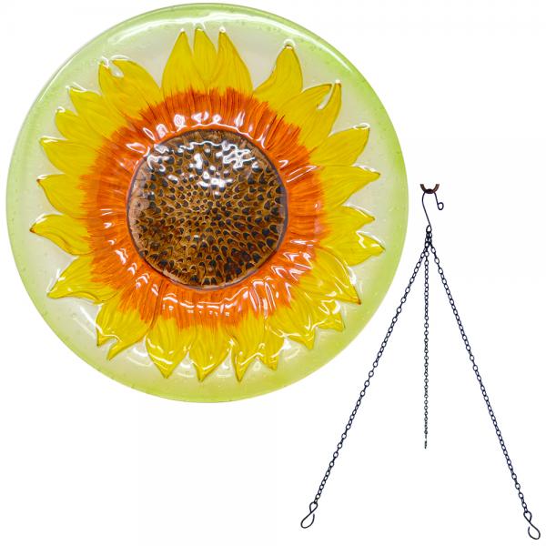 Sunflower Glass Hanging Bird Bath
