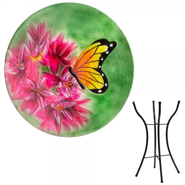 Monarch Meadow Glass Bird Bath
