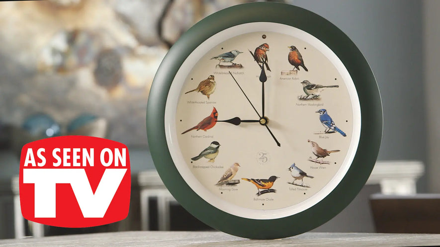 25th Anniversary Original Singing Bird Clock, 13 Inch, Cherry
