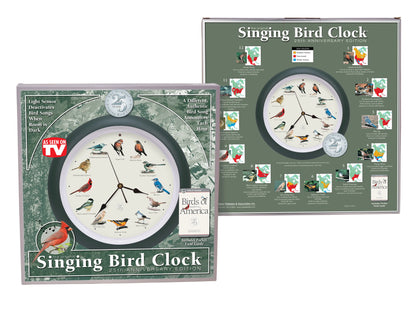 25th Anniversary Original Singing Bird Clock, 13 Inch, Cherry