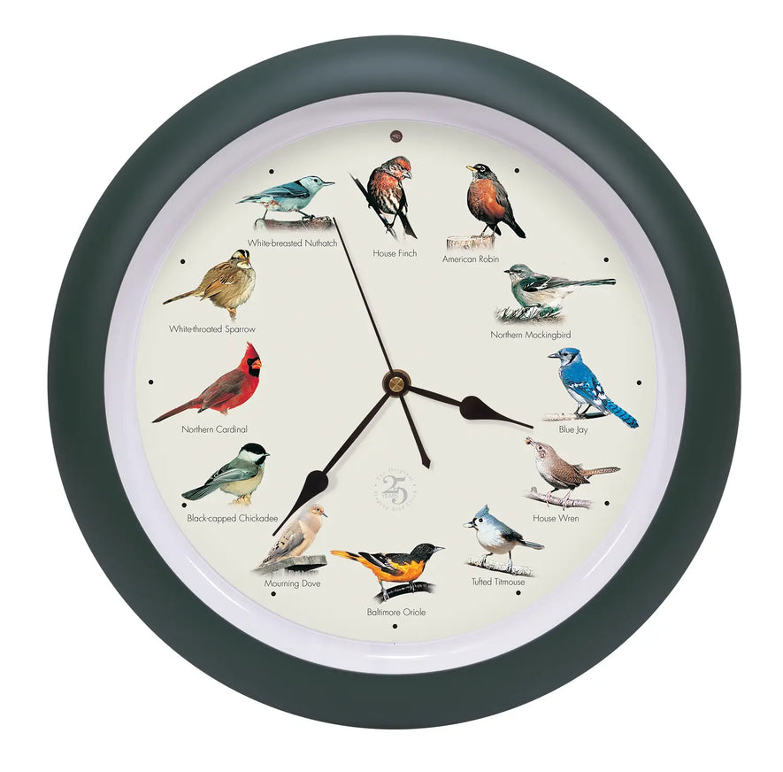 25th Anniversary Original Singing Bird Clock, 13 Inch, Green