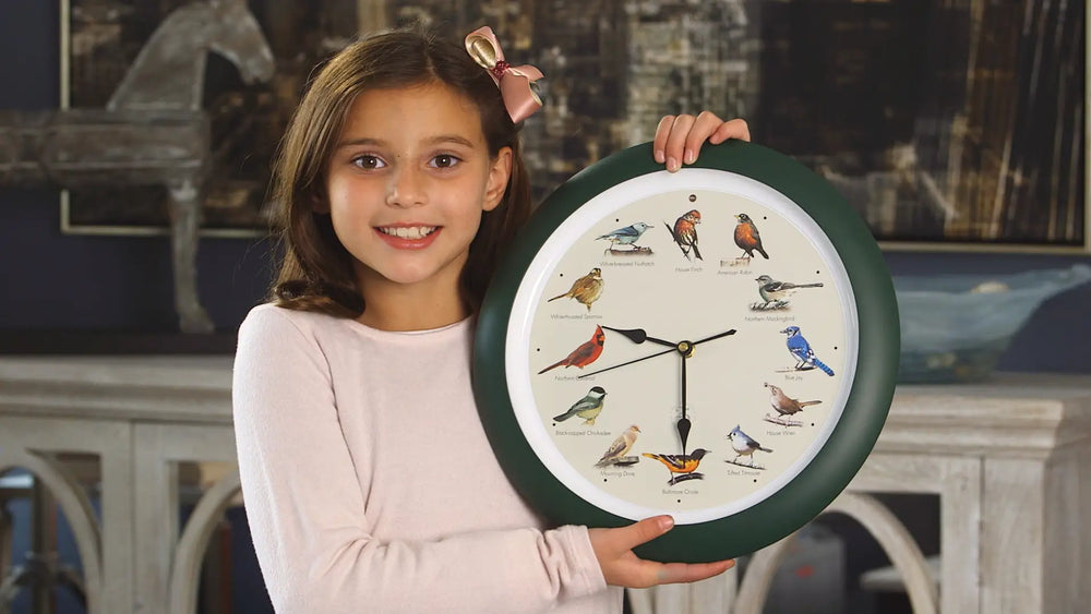 25th Anniversary 13 Wooden Bird Clock withSinging Sounds ,Oak