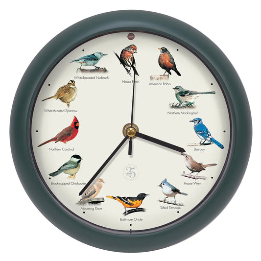 25th Anniversary Original Singing Bird Clock, 8 Inch, Green