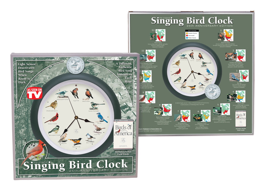 25th Anniversary Original Singing Bird Clock, 8 Inch, Green